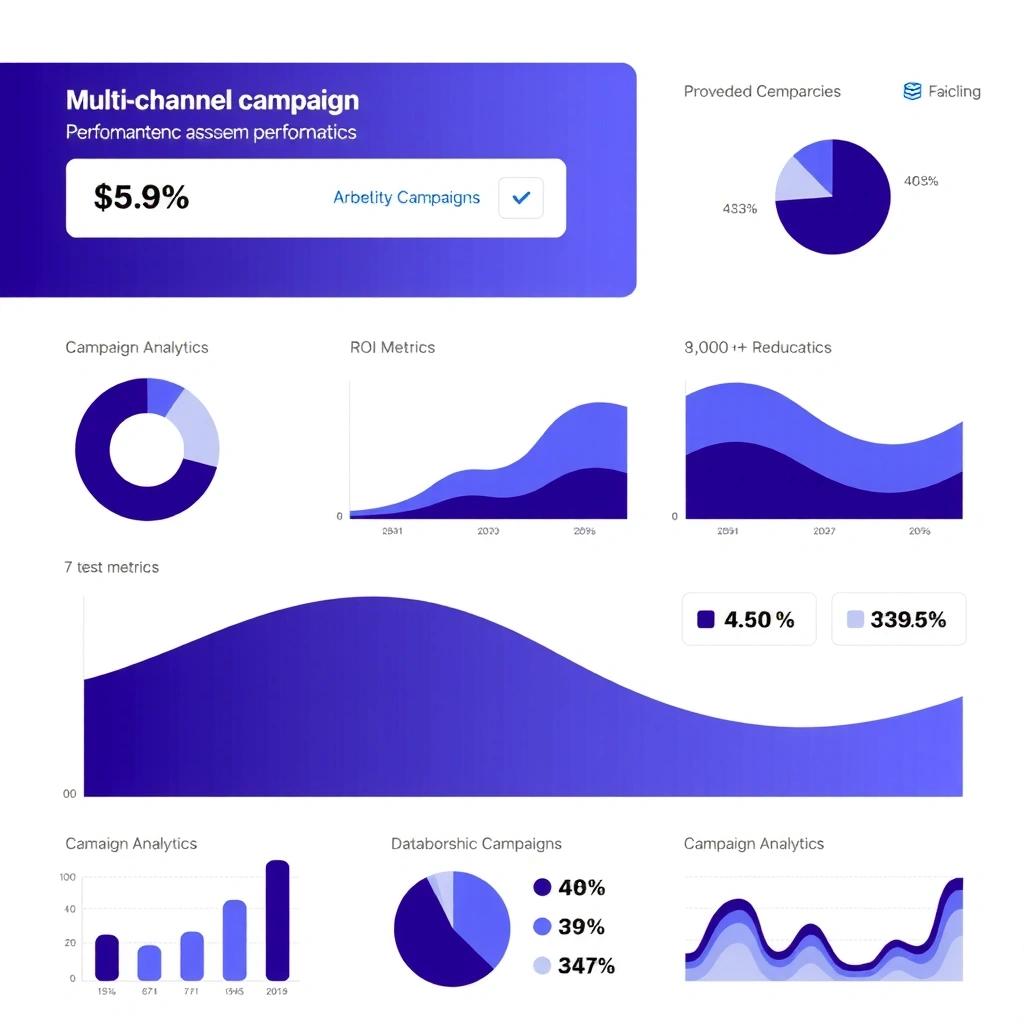 Marketing campaign dashboard showing multi-channel campaign performance, ROI metrics, and campaign analytics